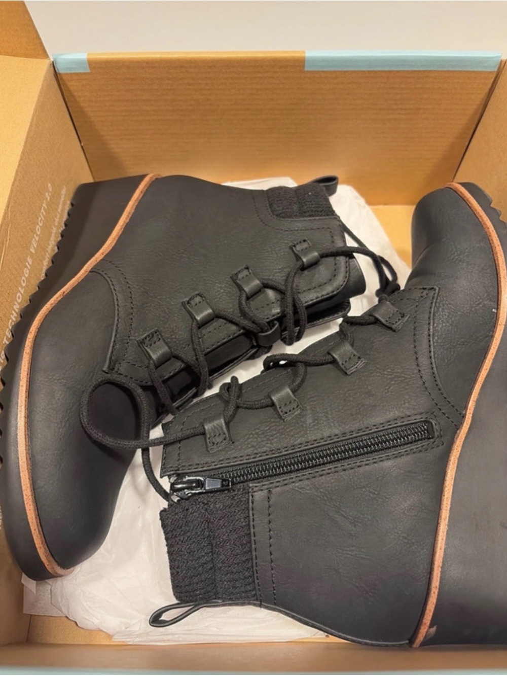 Life Stride Black Lace-Up Combat Boots with Brown Trim